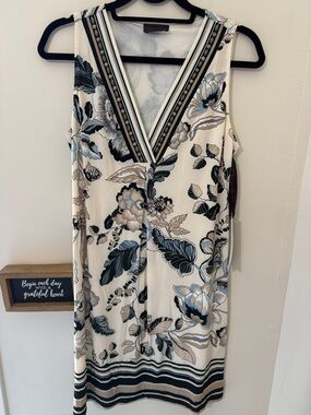 Hale Bob Cream Dress with Black and Blue Floral Print